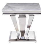 Satinka Light Gray Printed Faux Marble/Silver End Table