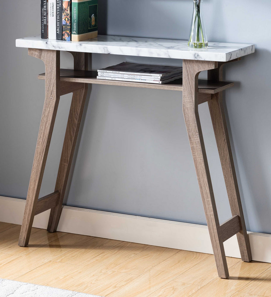 Sayen White Faux Marble/Dark Taupe Wood Console Table