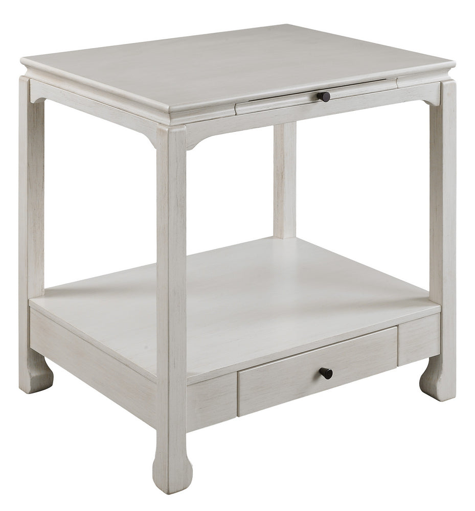 Seatlas Antique White Wood Accent Table with Pull-Out Tray