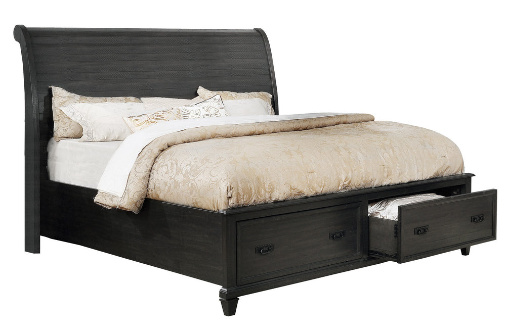 Selah Gray Wood Cal King Bed with Drawers