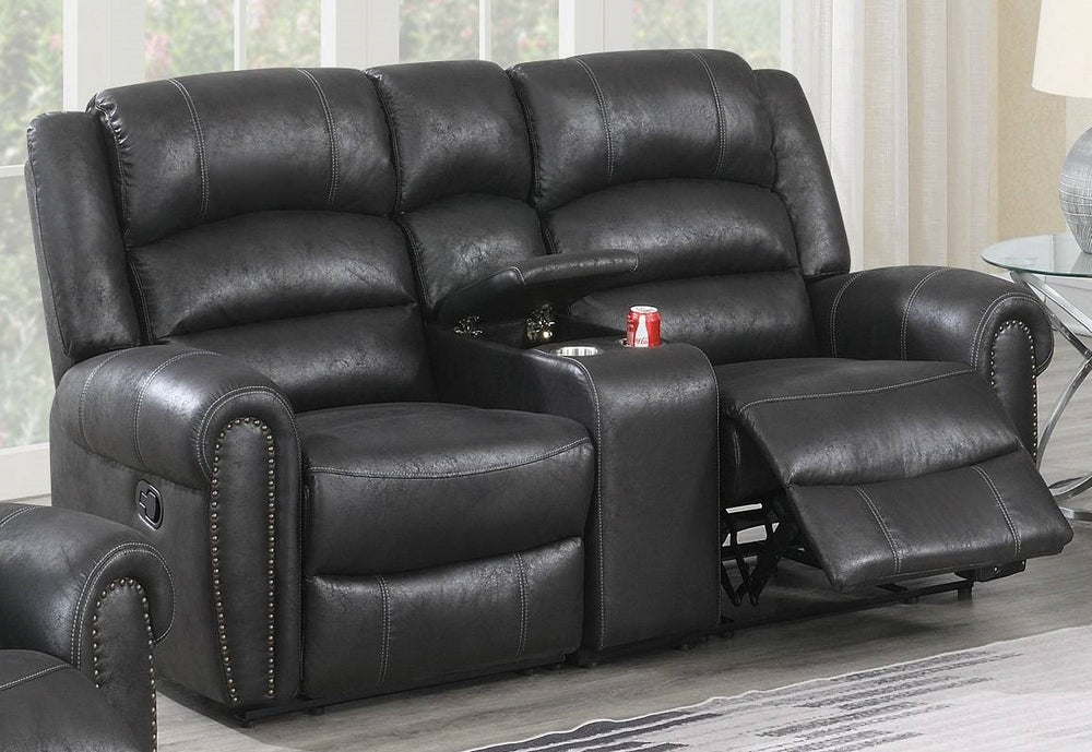 Selene Black Leather-Like Fabric Power Recliner Loveseat