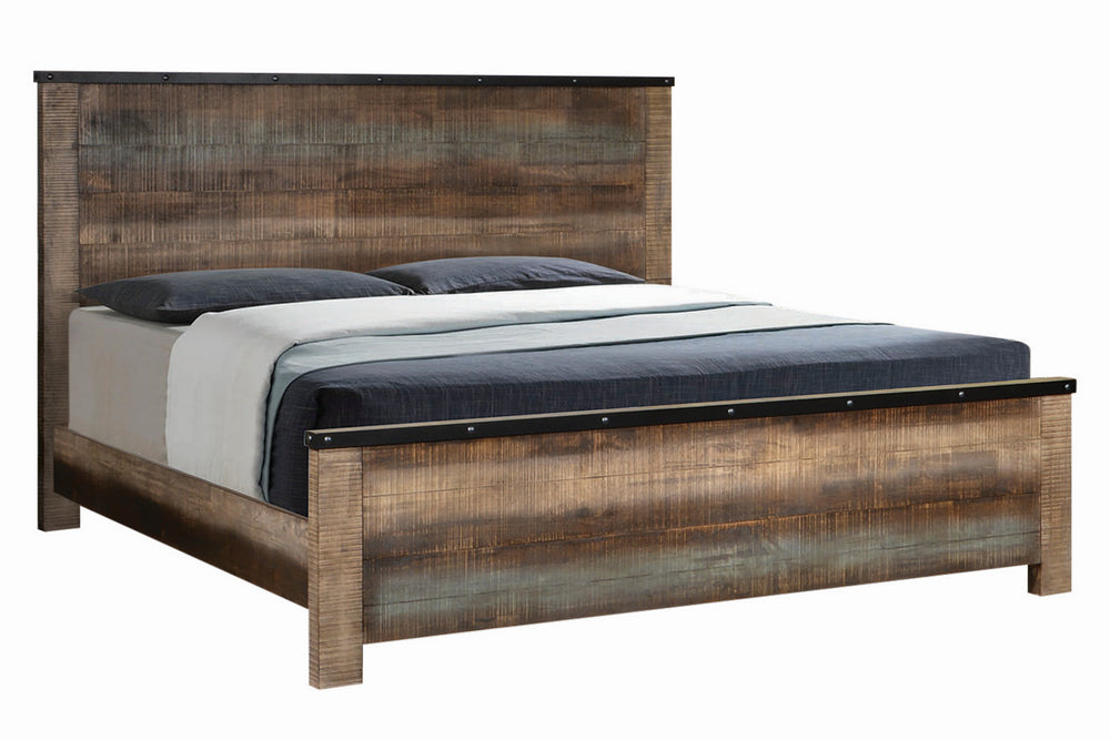 Sembene Antique Multicolor Wood Cal King Panel Bed