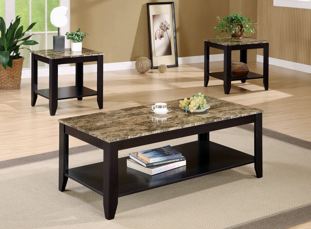 Serena 3-Pc Cappuccino Wood Coffee Table Set