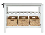 Sezye White Wood/Artificial Marble Kitchen Island with Baskets