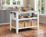 Sezye White Wood/Artificial Marble Kitchen Island with Baskets