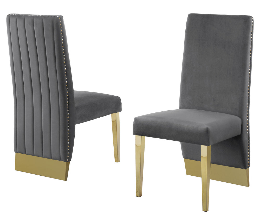 Shanti 2 Gray Velvet/Gold Metal Side Chairs