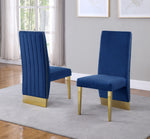 Shanti 2 Navy Blue Velvet/Gold Metal Side Chairs