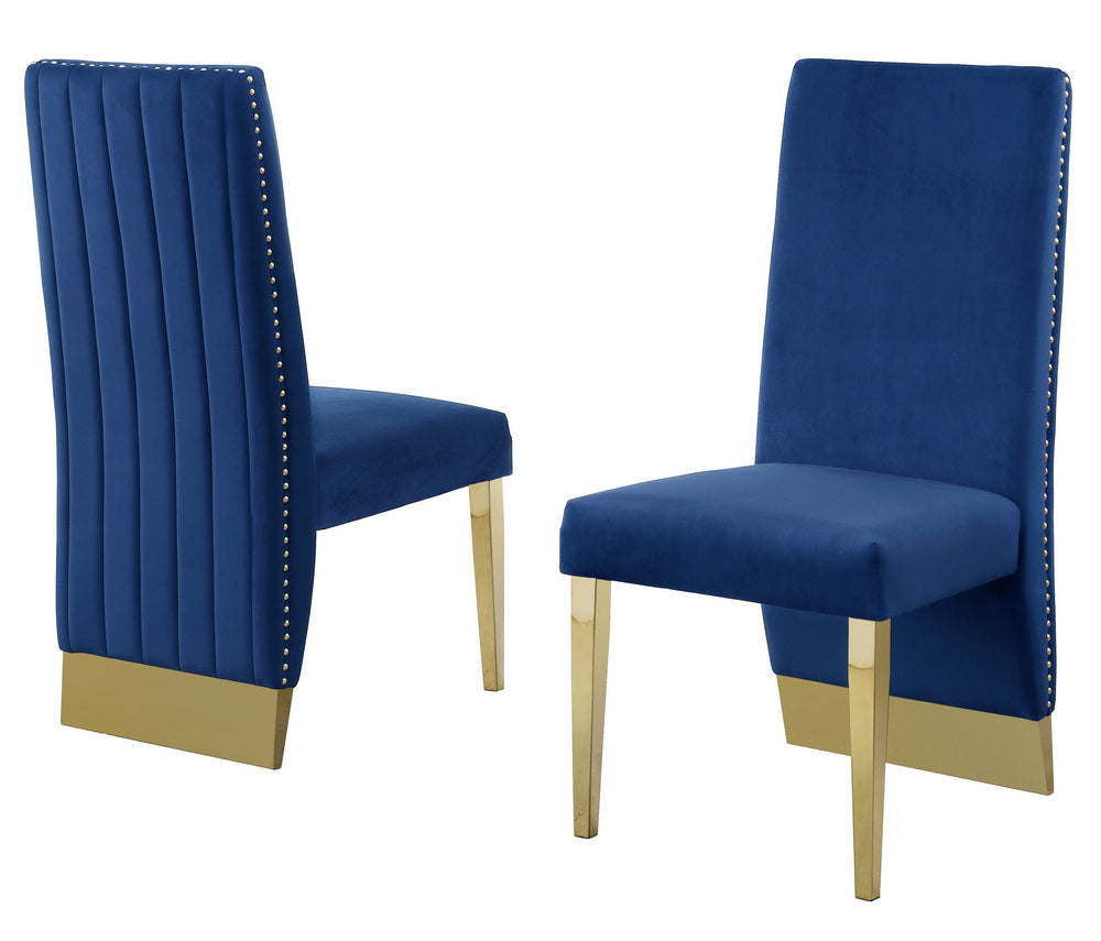 Shanti 2 Navy Blue Velvet/Gold Metal Side Chairs