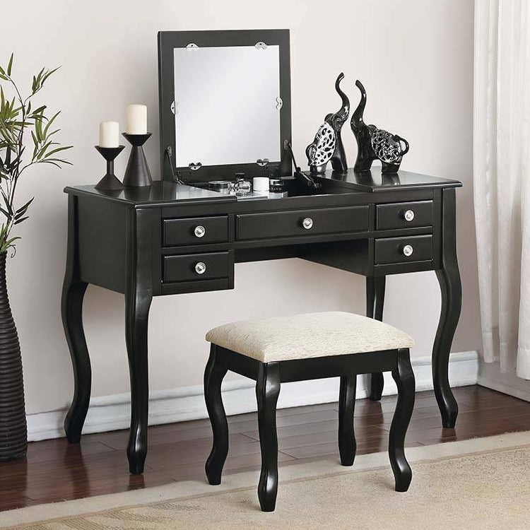 Sheri 3-Pc Black Wood/Fabric Vanity Set