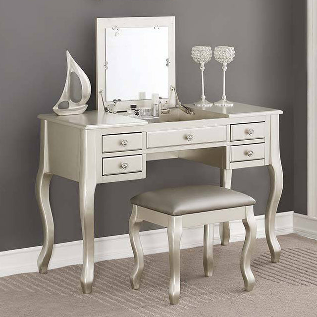 Sheri 3-Pc Silver Wood/Fabric Vanity Set