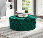 Sherlyn Green Velvet Round Accent Ottoman