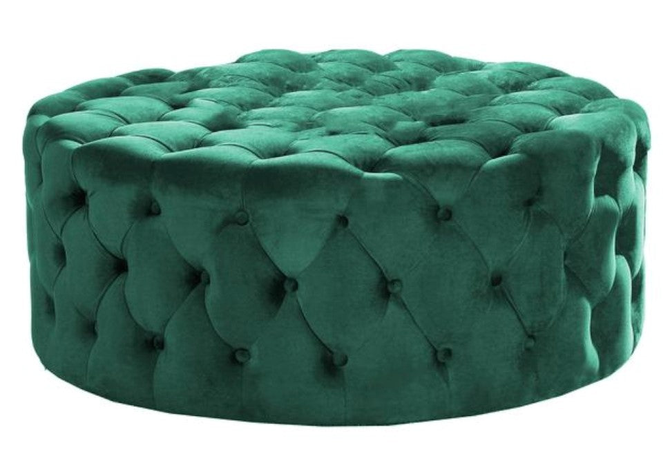 Sherlyn Green Velvet Round Accent Ottoman