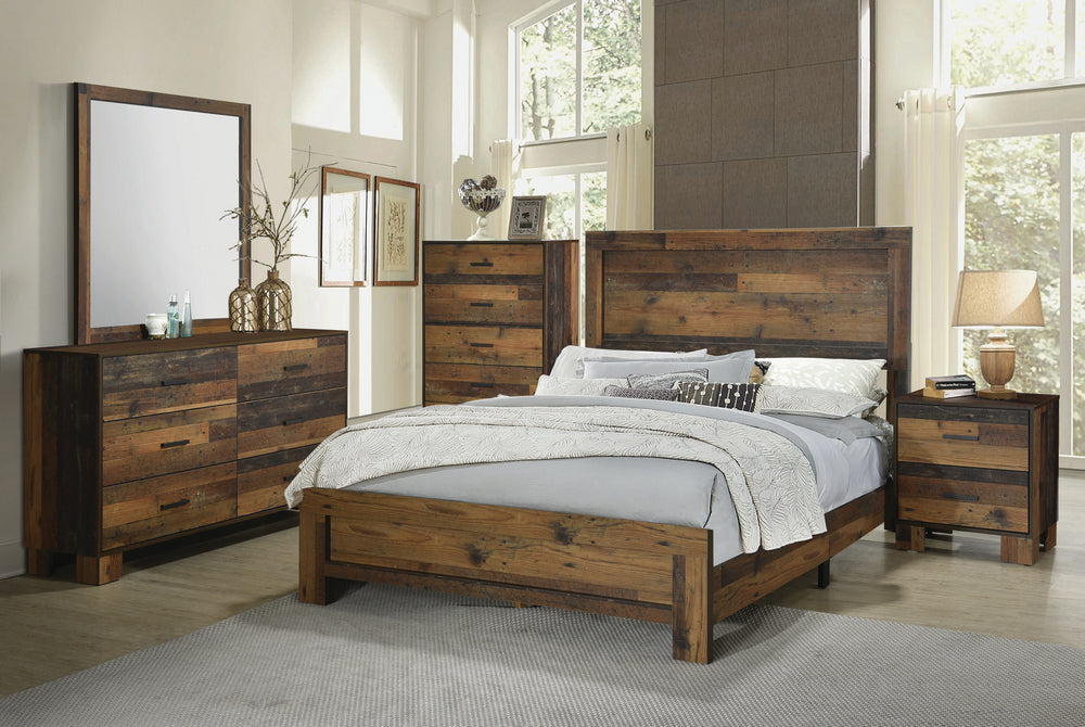 Sidney 5-Pc Rustic Pine Wood King Panel Bedroom Set