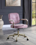 Siecross Pink Top Grain Leather Swivel Office Chair