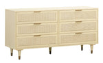 Sierra Buttermilk Wood/Rattan 6-Drawer Dresser