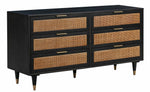 Sierra Noir Wood/Brown Rattan 6-Drawer Dresser