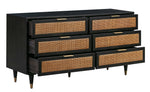 Sierra Noir Wood/Brown Rattan 6-Drawer Dresser