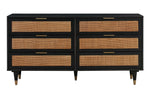 Sierra Noir Wood/Brown Rattan 6-Drawer Dresser