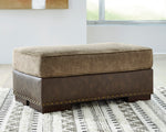 Alesbury Brown Fabric/Chocolate Faux Leather Ottoman