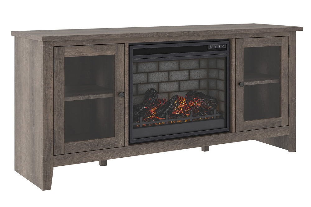 Arlenbry Gray Wood LG TV Stand with Infrared Fireplace Insert