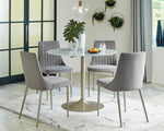 Barchoni 5-Pc Gold Metal/Gray Velvet Dining Table Set