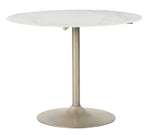 Barchoni White Marble Print Glass/Gold Metal Dining Table