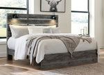 Baystorm Gray Wood King Panel Bed with Sconces