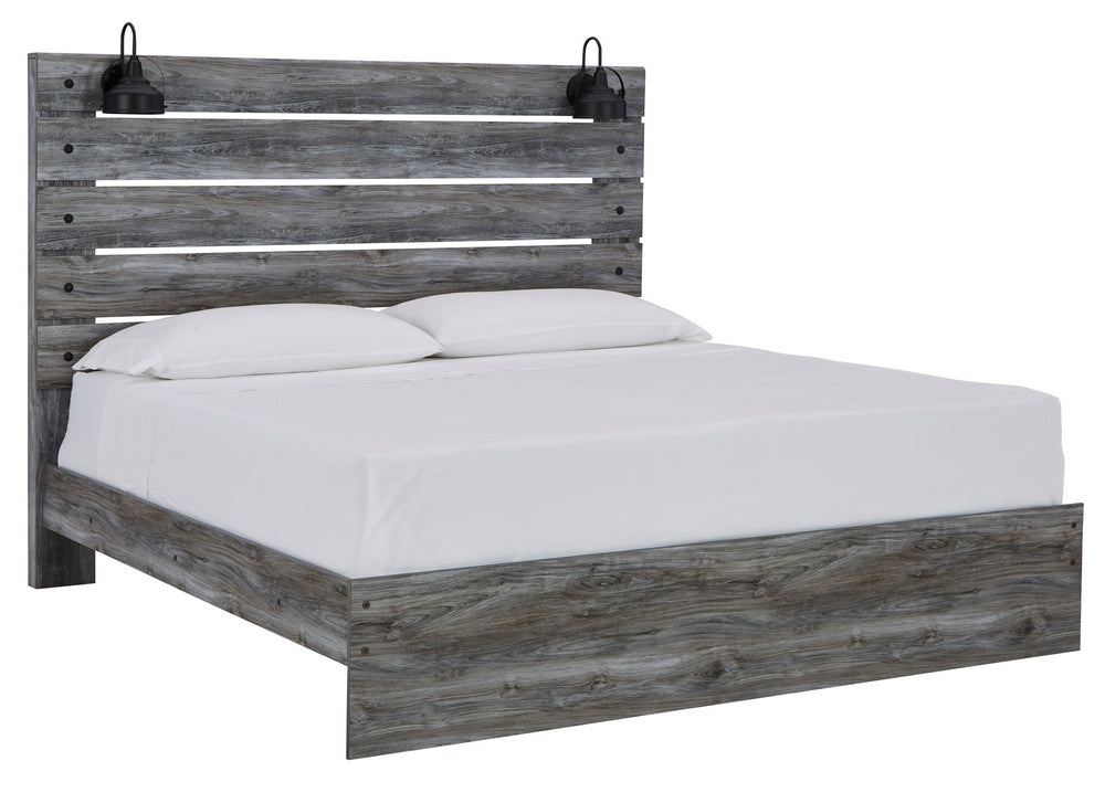 Baystorm Gray Wood King Panel Bed with Sconces