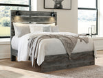 Baystorm Gray Wood Queen Panel Bed with Sconces