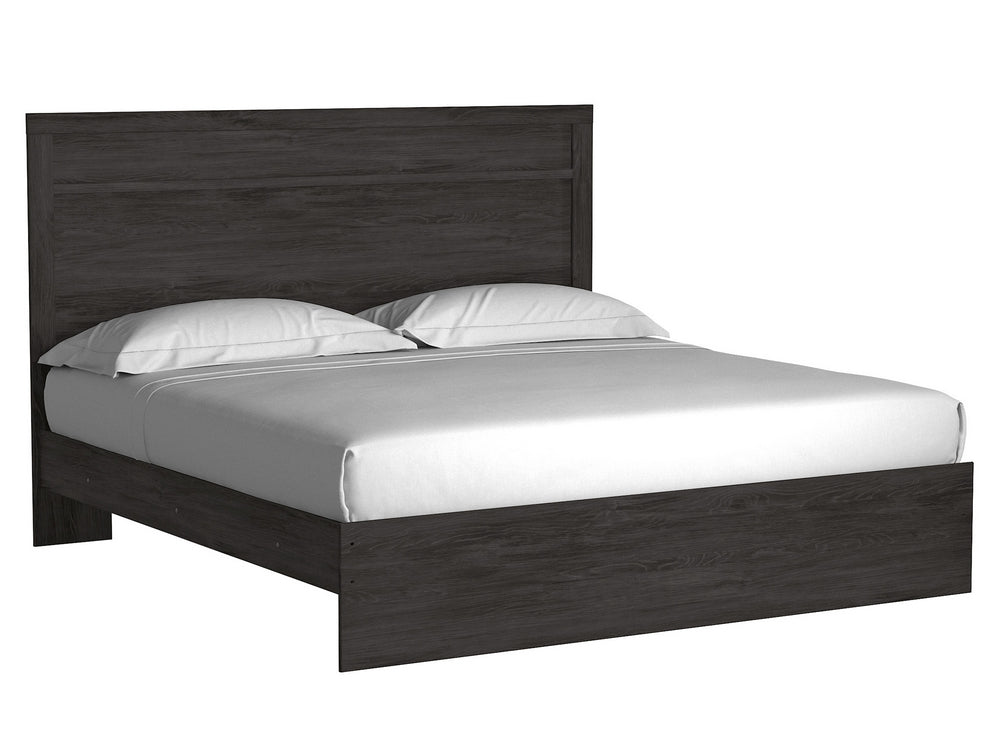 Belachime Black Wood King Panel Bed