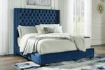 Coralayne Blue Vevet Queen Bed