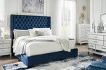 Coralayne Blue Vevet Queen Bed