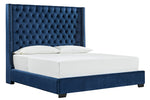 Coralayne Blue Vevet Queen Bed