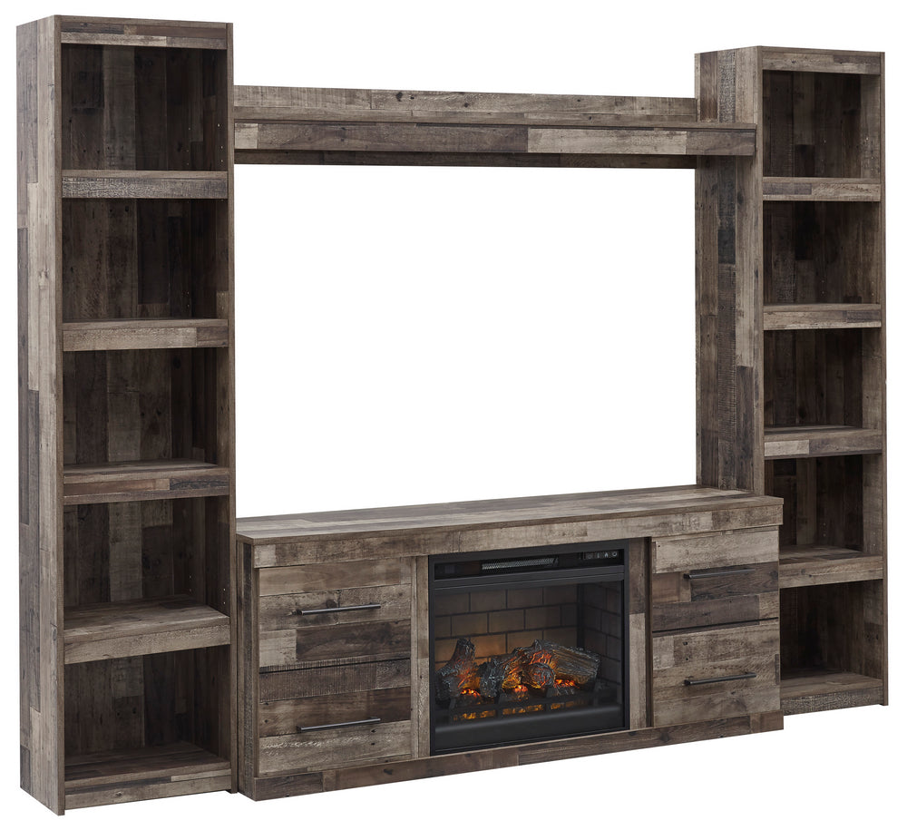 Derekson Multi Gray Wood Entertainment Center with Infrared Fireplace Insert