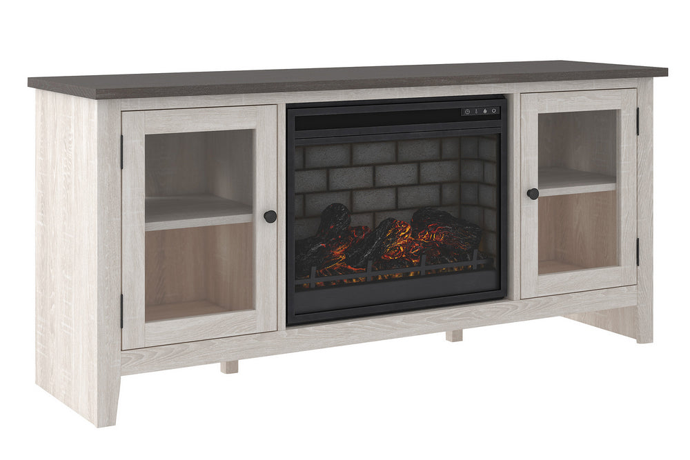 Dorrinson Two-Tone LG TV Stand with Infrared Fireplace Insert