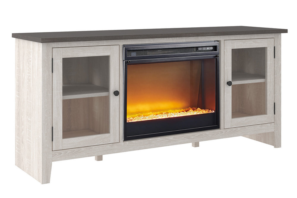 Dorrinson Two-Tone LG TV Stand with Fireplace Insert