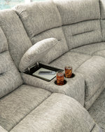 Family Den 3-Pc Pewter Power Recliner Sectional with RAF Loveseat & Console