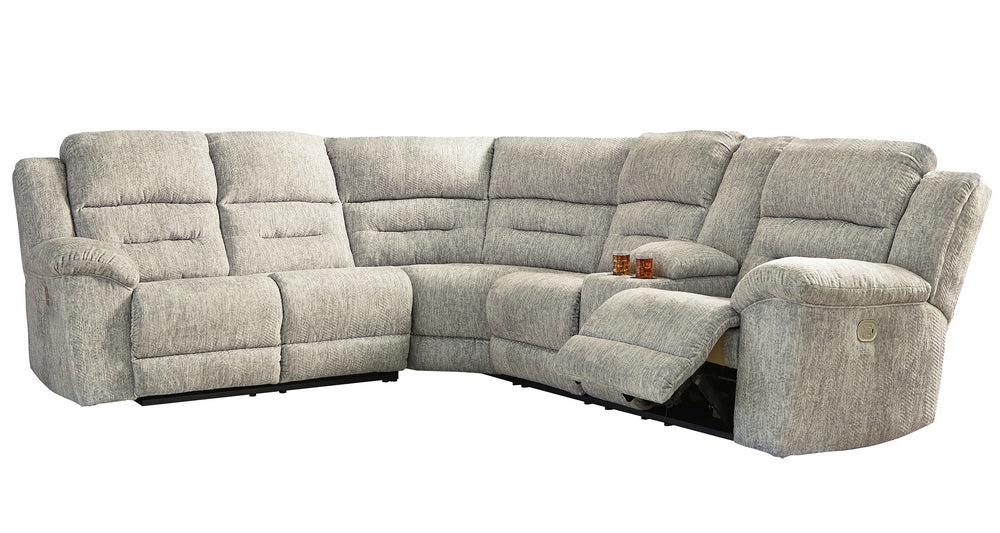 Family Den 3-Pc Pewter Power Recliner Sectional with LAF Loveseat & Console