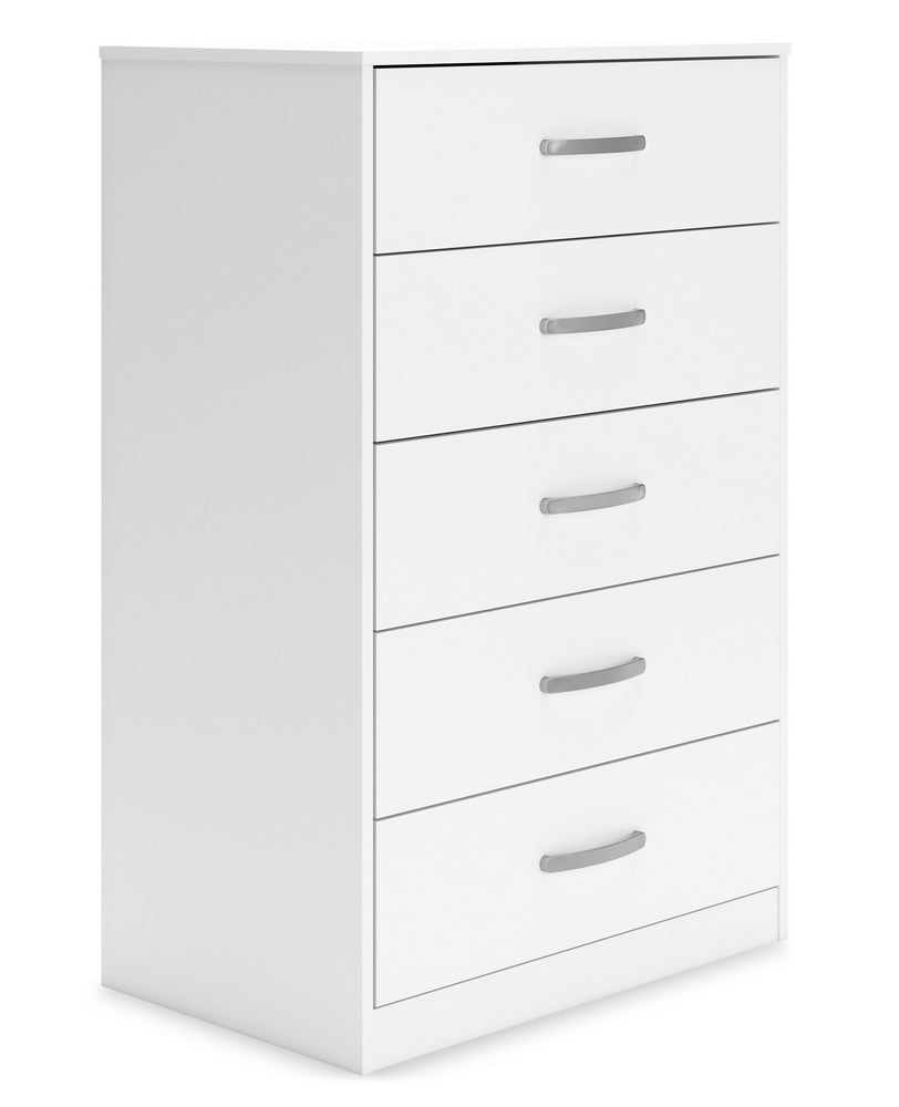 Flannia White Wood 5-Drawer Chest