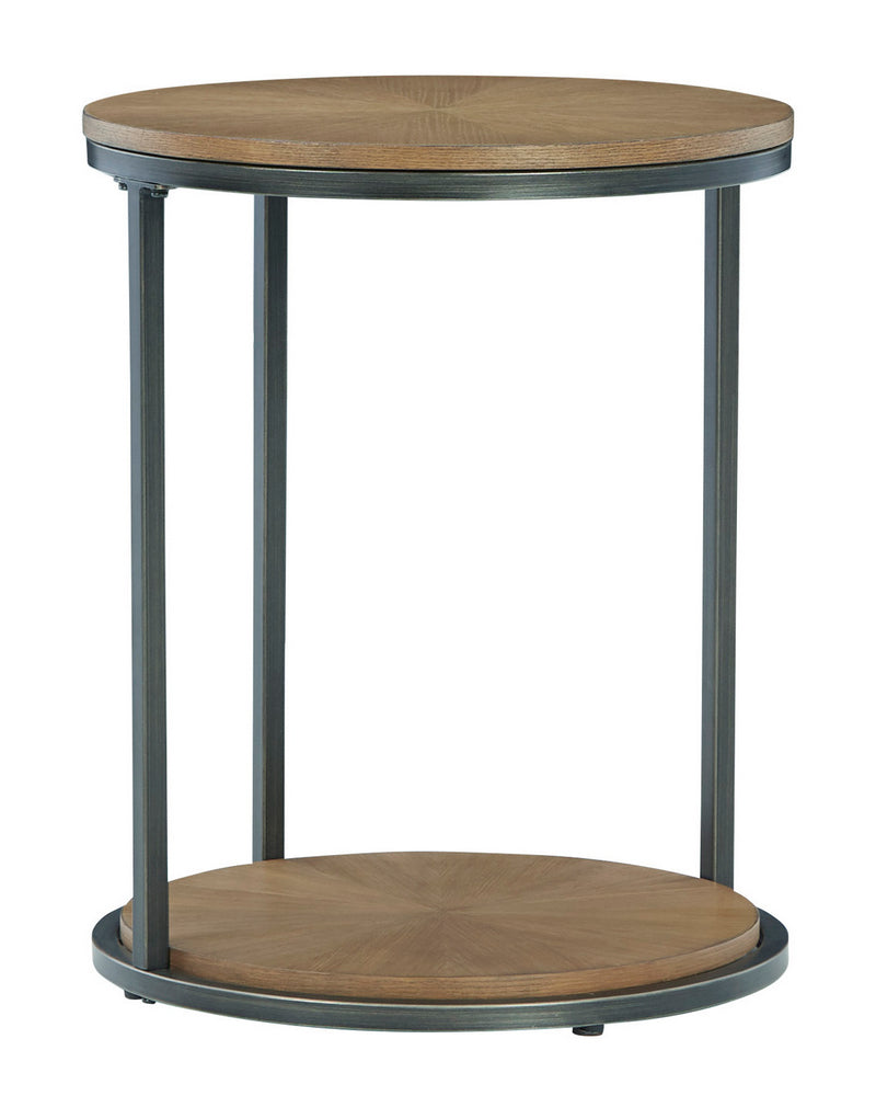 Fridley Brown Wood/Black Metal Round End Table