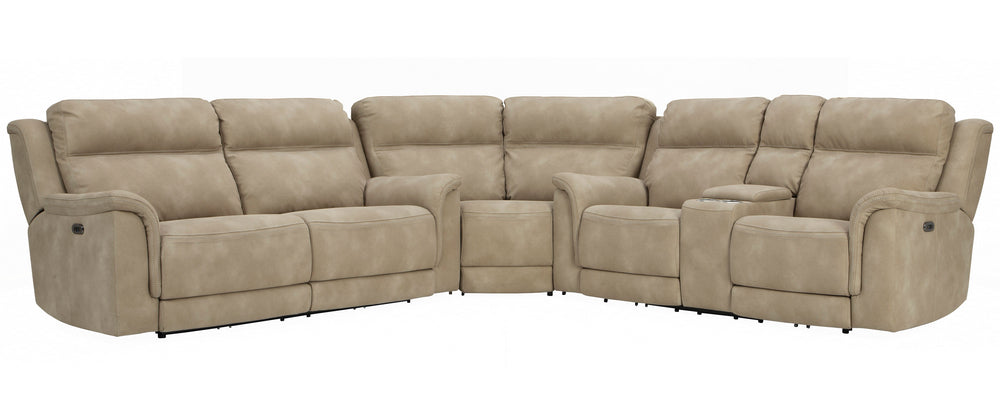 Next-Gen DuraPella Sand Faux Leather Power Recliner Sectional Sofa