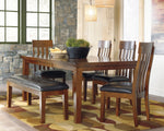 Ralene 6-Pc Medium Brown Wood/Black Faux Leather Dining Table Set