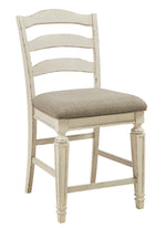 Realyn 2 Neutral Fabric/Chipped White Wood Counter Height Chairs