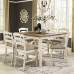 Realyn 2 Neutral Fabric/Chipped White Wood Counter Height Chairs