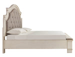 Realyn Neutral Fabric/Chipped White Wood Queen Storage Bed