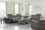 Texline Gray Leather Power Recliner Loveseat