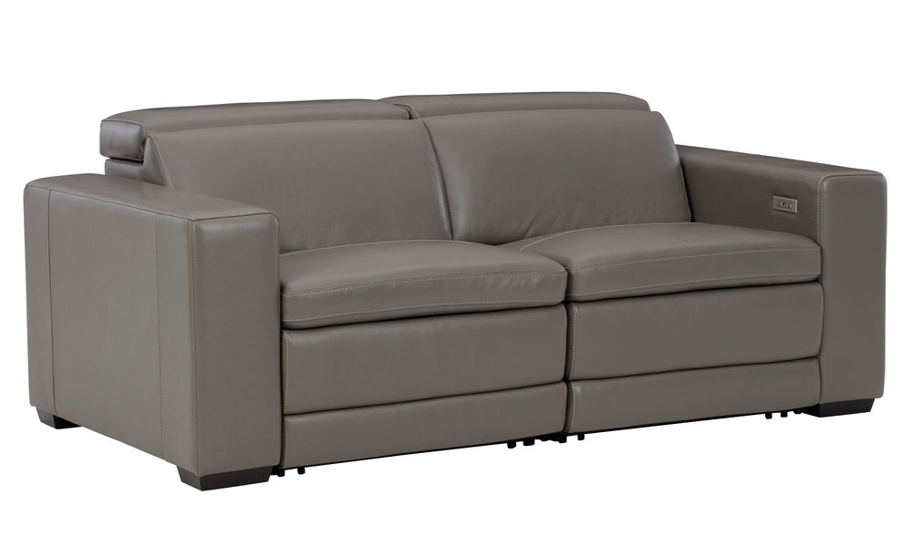 Texline Gray Leather Power Recliner Loveseat