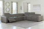 Texline 7-Pc Gray Leather Power Recliner Sectional Sofa