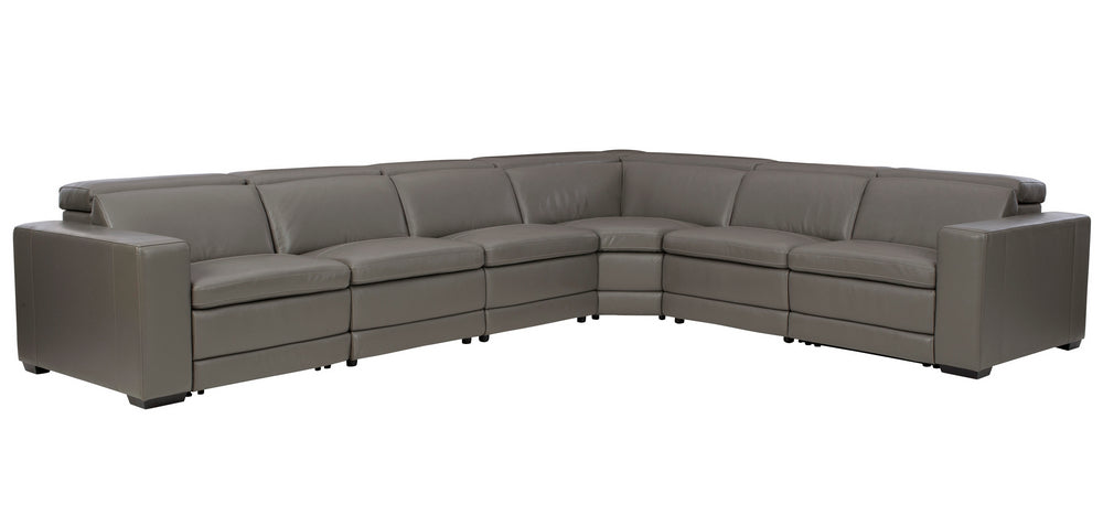 Texline 7-Pc Gray Leather Power Recliner Sectional Sofa