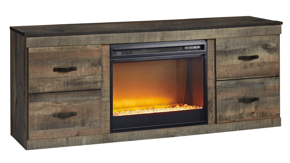 Trinell Brown Wood LG TV Stand with Fireplace Insert